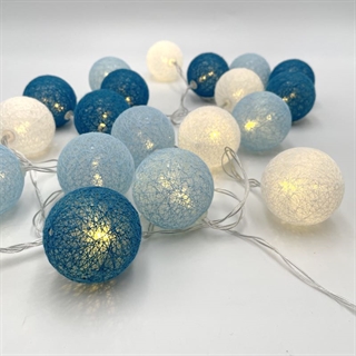 LED lyskæde med bomuldsbolde i forskellige farver - 3 m 20 lys - diameter 5 cm